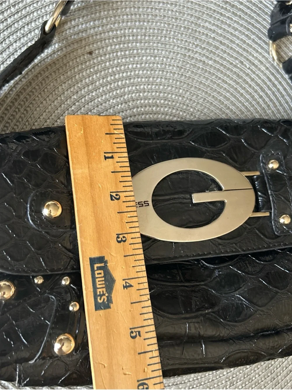 Guess Black Purse Croc-Embossed faux leather with large Silver Logo studded Y2K